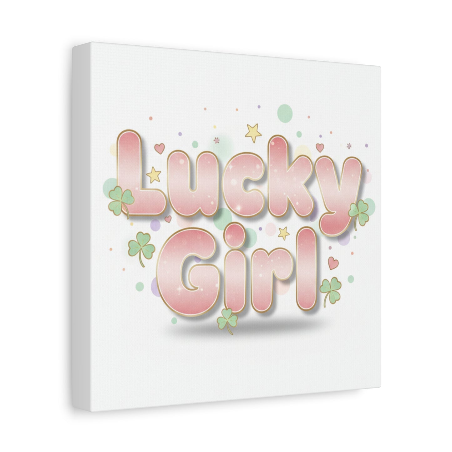 Lucky Girl mantra Canvas, Manifest Luck wall art | 2026 lucky charms, pastel metallic accents