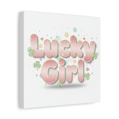 Lucky Girl mantra Canvas, Manifest Luck wall art | 2026 lucky charms, pastel metallic accents