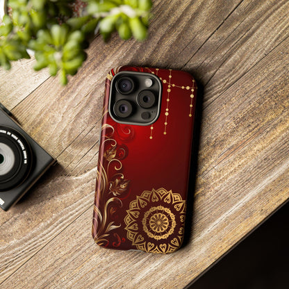 Filigree Red and Gold Tough Phone Case, Protective Cover for iPhone, Stylish Accessories for Women and Men, Durable Phone Case, Gift for Her
