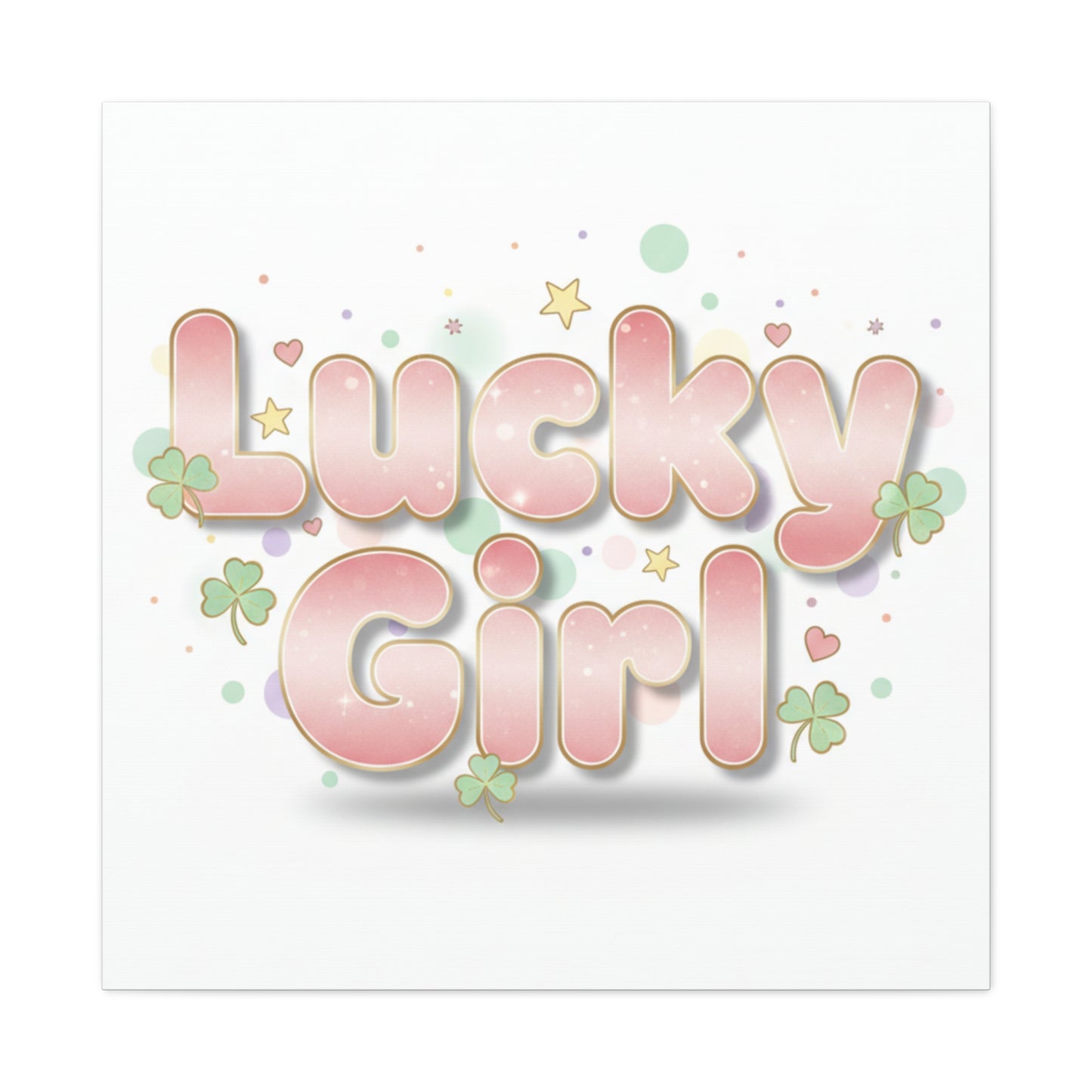 Lucky Girl mantra Canvas, Manifest Luck wall art | 2026 lucky charms, pastel metallic accents