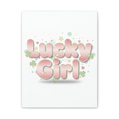 Lucky Girl mantra Canvas, Manifest Luck wall art | 2026 lucky charms, pastel metallic accents