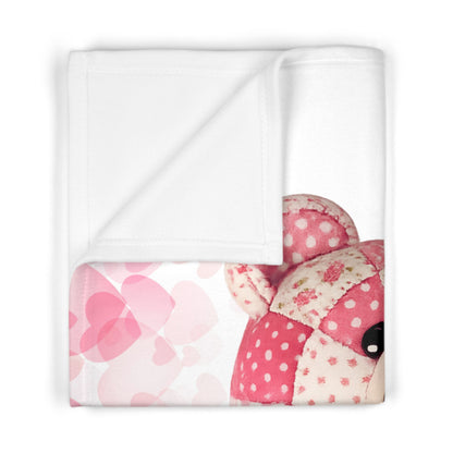 Pink Patchwork Teddy Bear Sweet Dreams baby blanket | soft fleece nursery decor