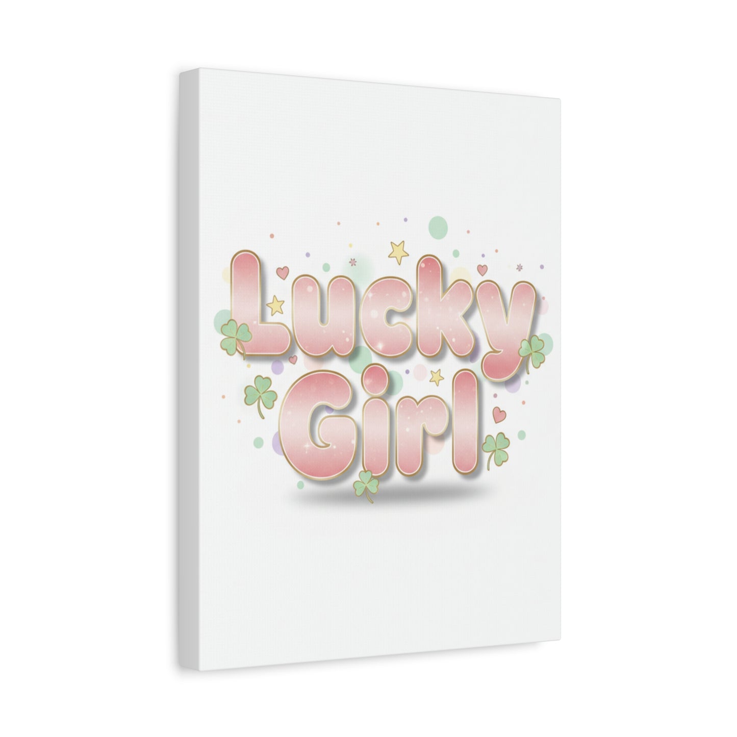 Lucky Girl mantra Canvas, Manifest Luck wall art | 2026 lucky charms, pastel metallic accents