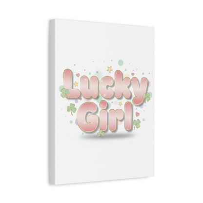Lucky Girl mantra Canvas, Manifest Luck wall art | 2026 lucky charms, pastel metallic accents