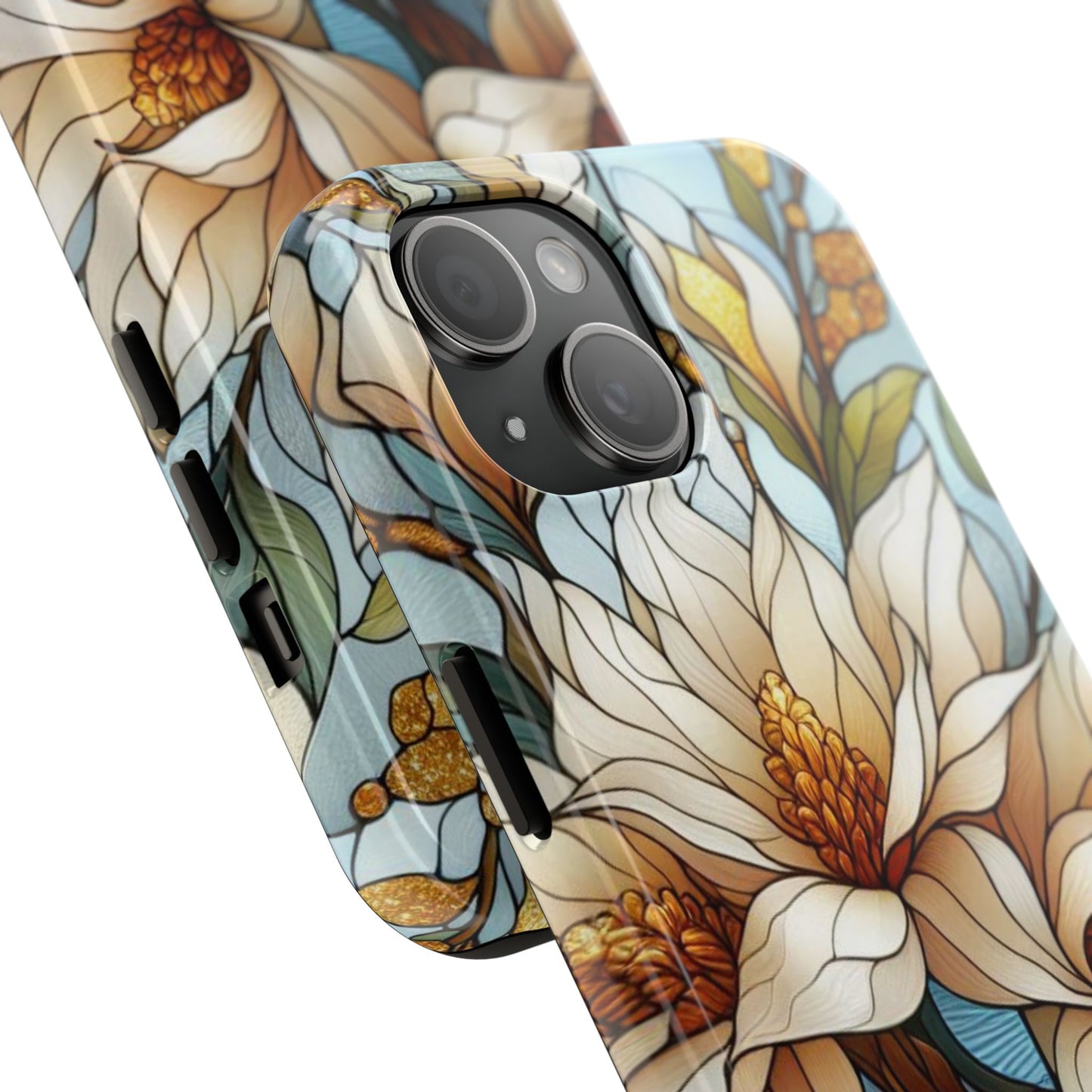 Stain glass Floral Design I-phone Case, Elegant Floral Tough Phone Case - Stylish Protection for Every Occasion, I-phone 13, 14, 15, 16
