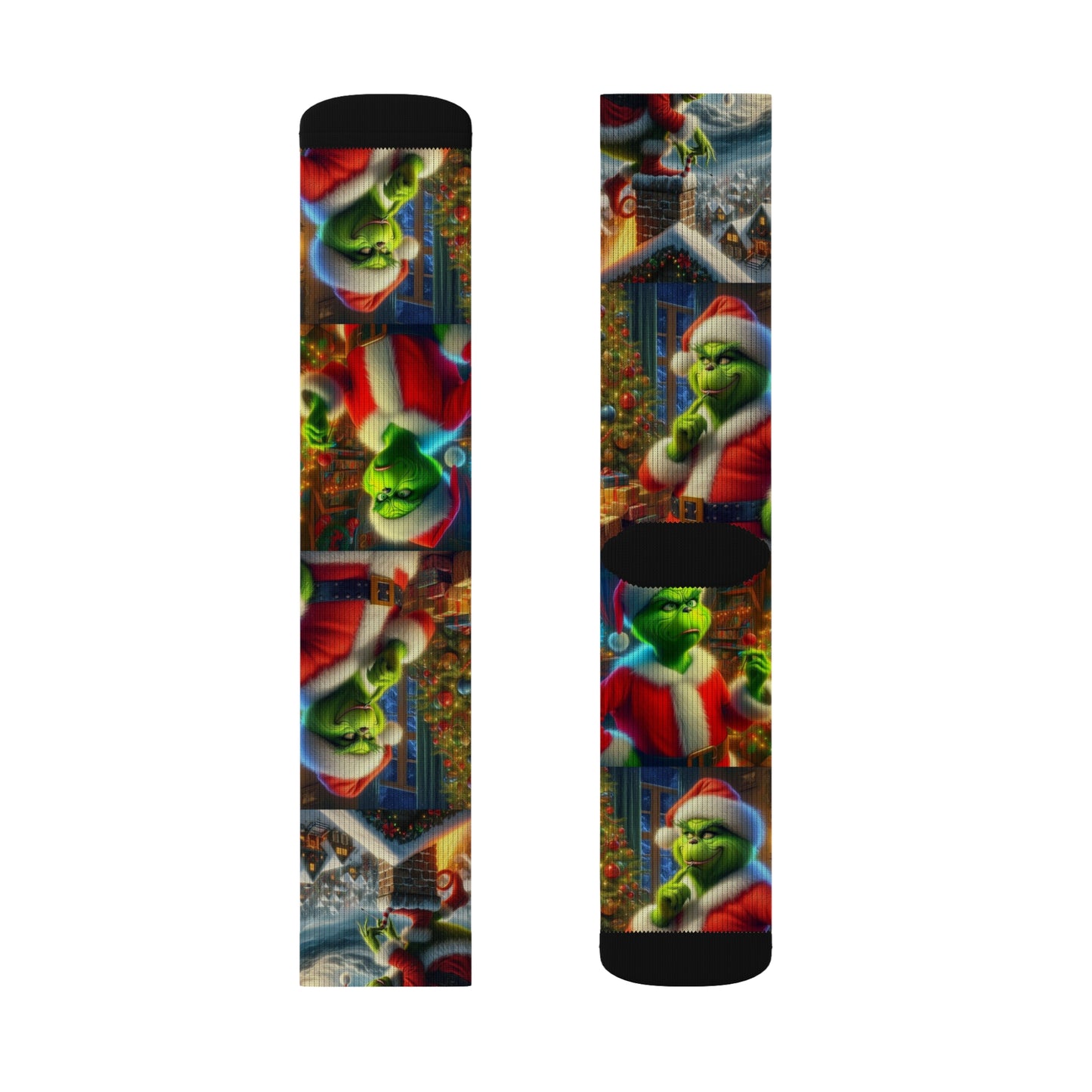 Grinch Christmas Sublimation Socks - Funny Holiday Crew Socks - Santa Grinch Gift - Vibrant Print Xmas Stocking Stuffer, Sublimated Socks,