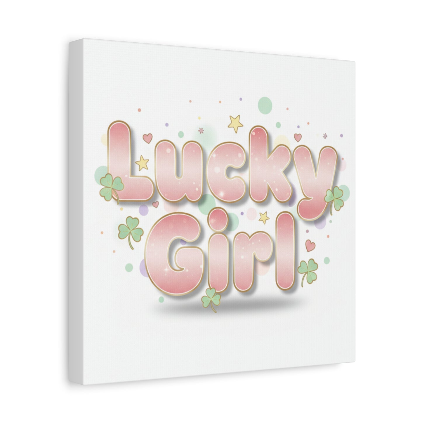 Lucky Girl mantra Canvas, Manifest Luck wall art | 2026 lucky charms, pastel metallic accents