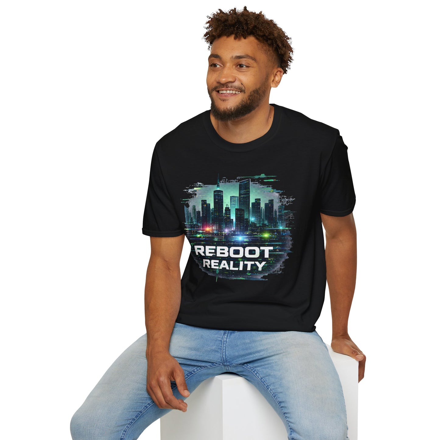 Reboot Reality T-Shirt — Futuristic Cybercity Graphic Tee