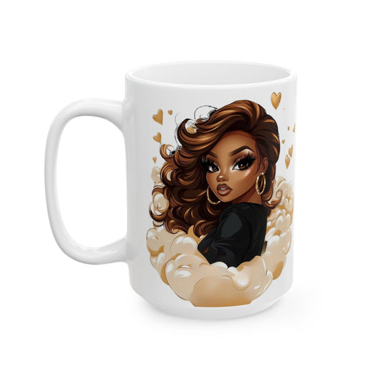 Empowered Woman Ceramic Mug, Boho Coffee Cup, Gift for Her, Inspirational Mug, Black Woman Art, 11oz 15oz