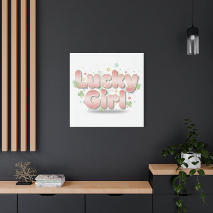 Lucky Girl mantra Canvas, Manifest Luck wall art | 2026 lucky charms, pastel metallic accents