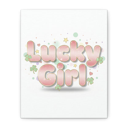 Lucky Girl mantra Canvas, Manifest Luck wall art | 2026 lucky charms, pastel metallic accents