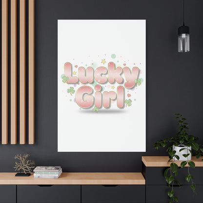 Lucky Girl mantra Canvas, Manifest Luck wall art | 2026 lucky charms, pastel metallic accents