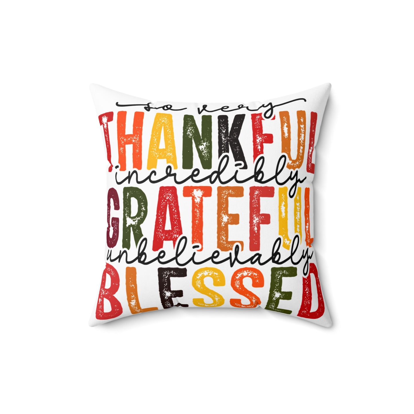 Thankful Grateful Blessed Pillow, Fall Decor, Thanksgiving Throw Pillow, Spun Poly Square Cushion, Home Accent, Double-sided Pillow