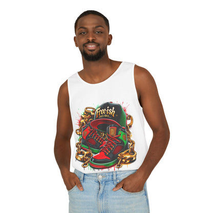 Juneteenth Apparel, Streetwear Graphic Tank Top - 'Free-ish' Sneakers, Cap & Chains Design, Summer Fashion, Unisex Casual Wear, Urban Style