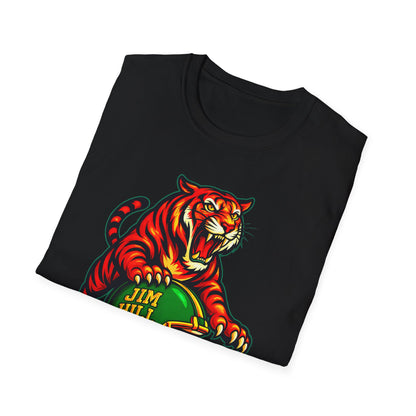 Jim Hill Tigers Homecoming 2025 T-Shirt | Fierce Tiger Mascot Football Graphic Tee | Green & Yellow School Spirit Shirt