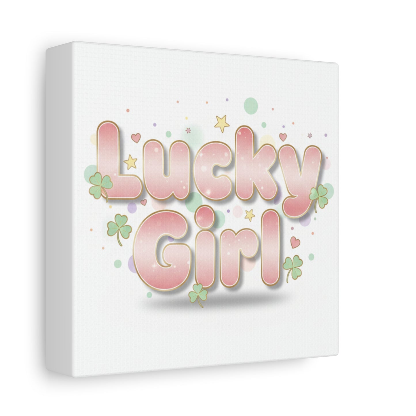 Lucky Girl mantra Canvas, Manifest Luck wall art | 2026 lucky charms, pastel metallic accents
