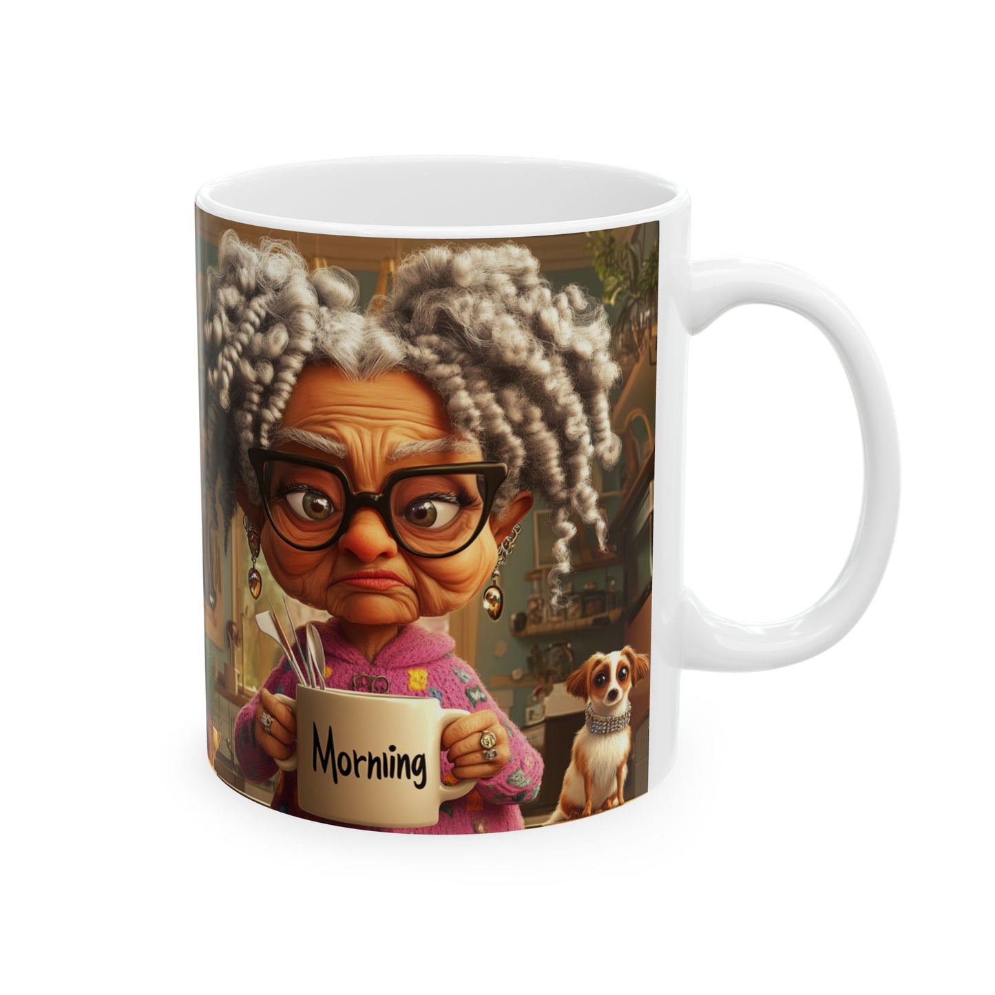 Ceramic Mug - Whimsical Dog Design, Cute Coffee Cup for Dog Lovers, Cozy Artistic Gift, Funny Grandma Mug, Playful Mug