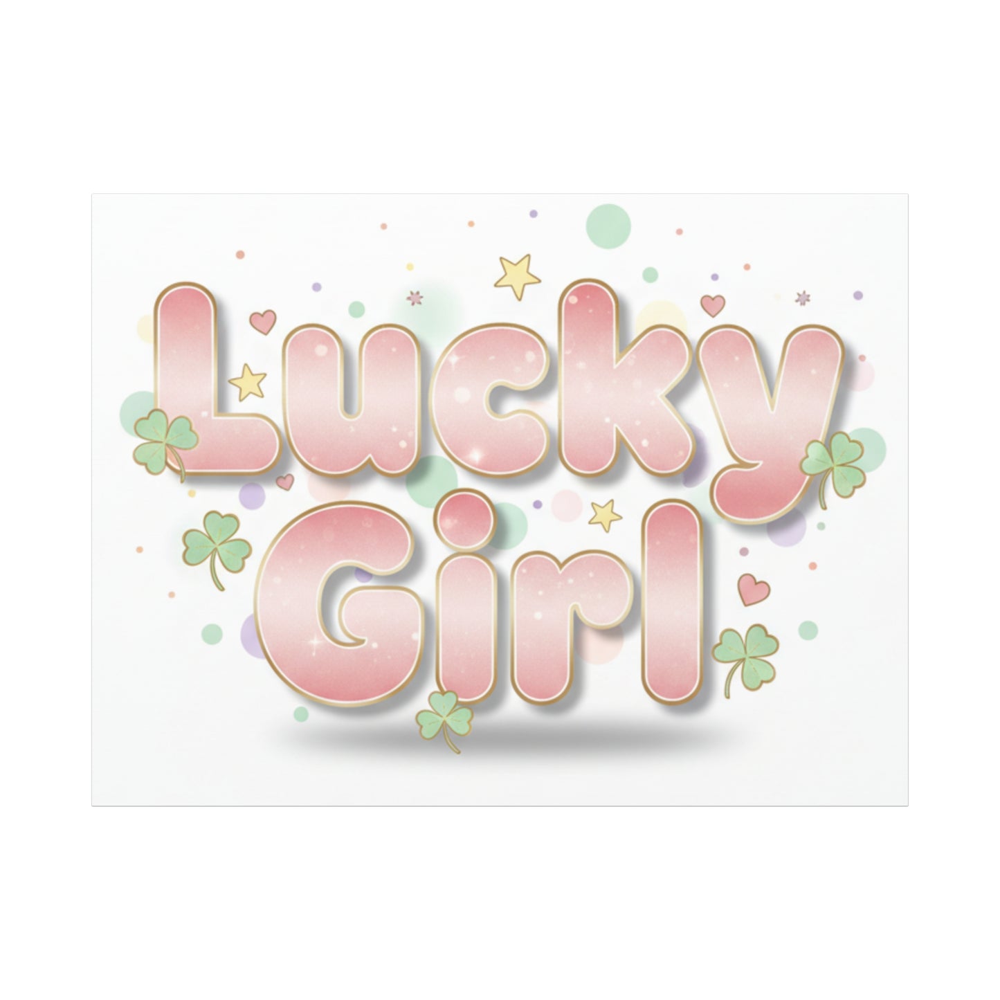 Lucky Girl mantra Canvas, Manifest Luck wall art | 2026 lucky charms, pastel metallic accents