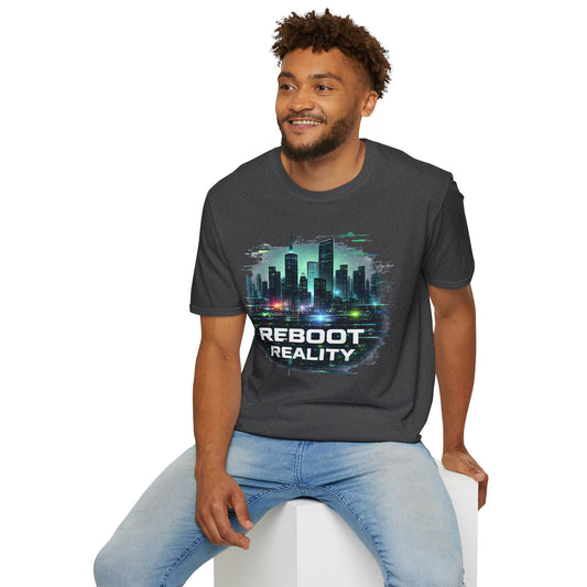 Reboot Reality T-Shirt — Futuristic Cybercity Graphic Tee