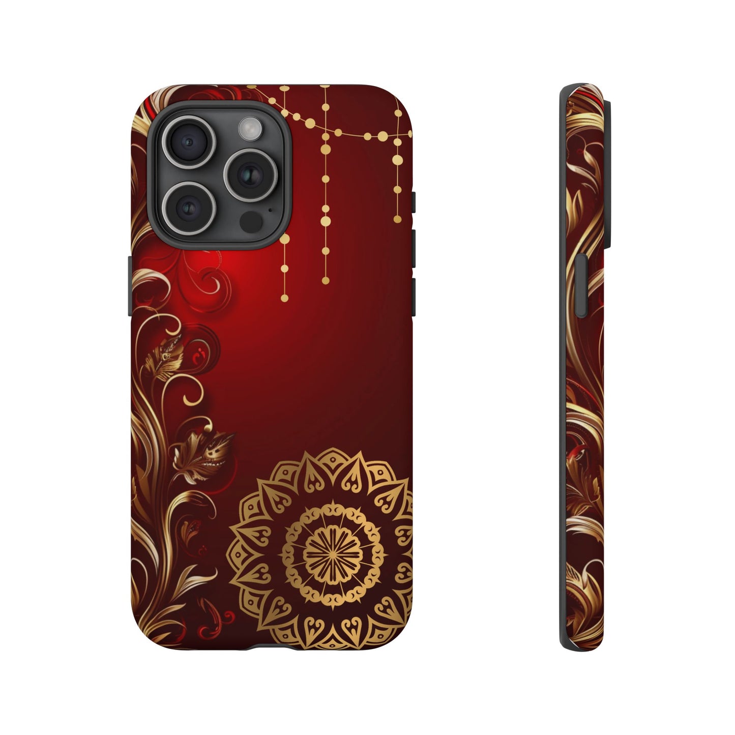 Filigree Red and Gold Tough Phone Case, Protective Cover for iPhone, Stylish Accessories for Women and Men, Durable Phone Case, Gift for Her