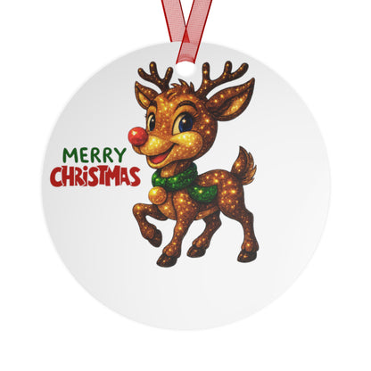 Reindeer with Rudolph Nose Metal Ornament | Merry Christmas, Personalized Name