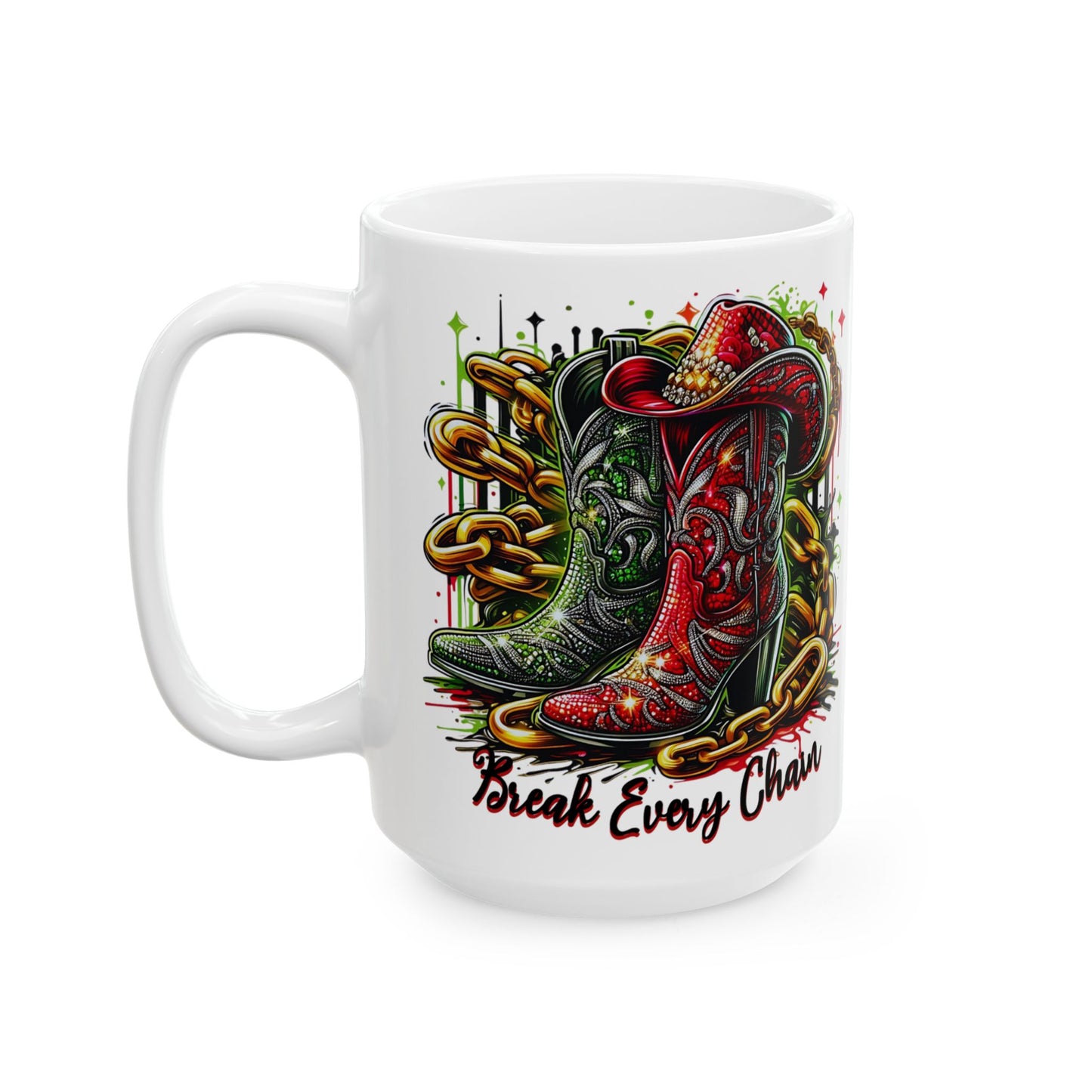Black History Break Every Chain Boots on the Ground Ceramic Mug, Black Excellence Coffee Cup, Celebrate Black Heritage, 11oz 15oz