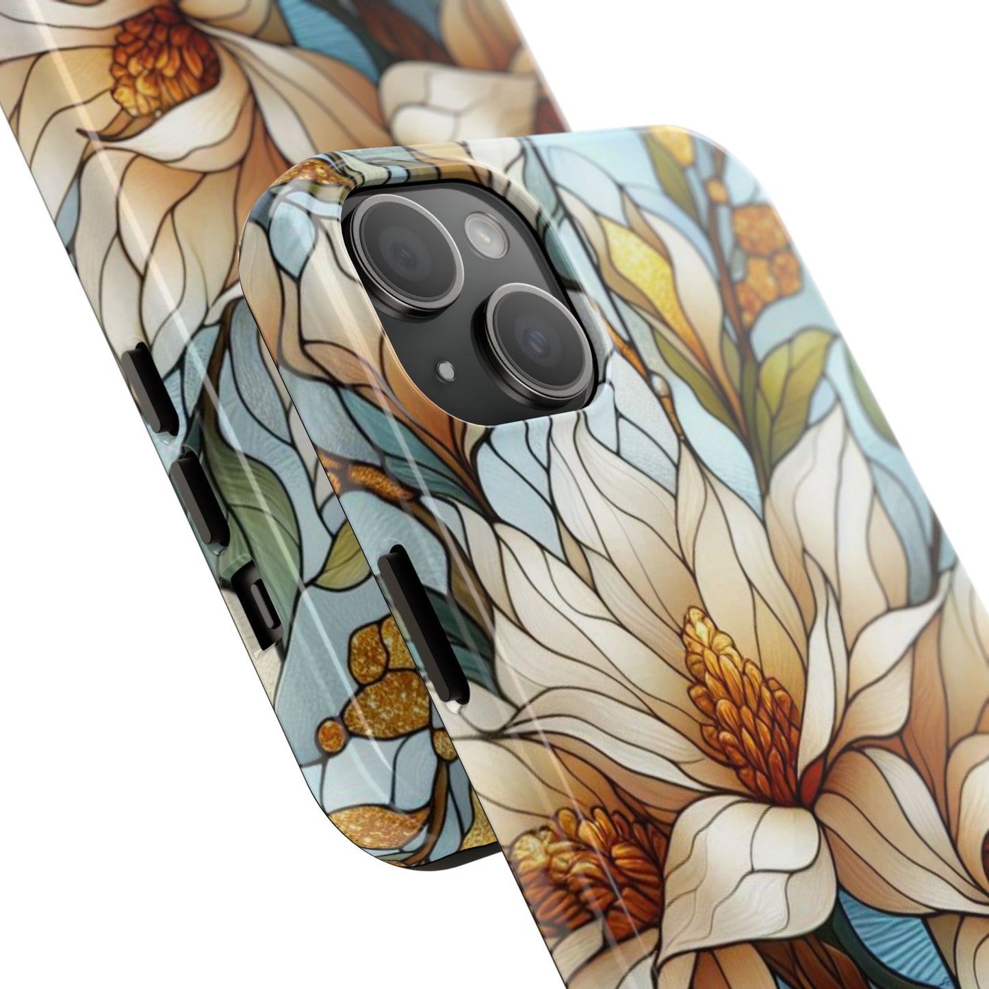 Stain glass Floral Design I-phone Case, Elegant Floral Tough Phone Case - Stylish Protection for Every Occasion, I-phone 13, 14, 15, 16