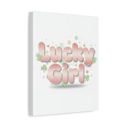 Lucky Girl mantra Canvas, Manifest Luck wall art | 2026 lucky charms, pastel metallic accents