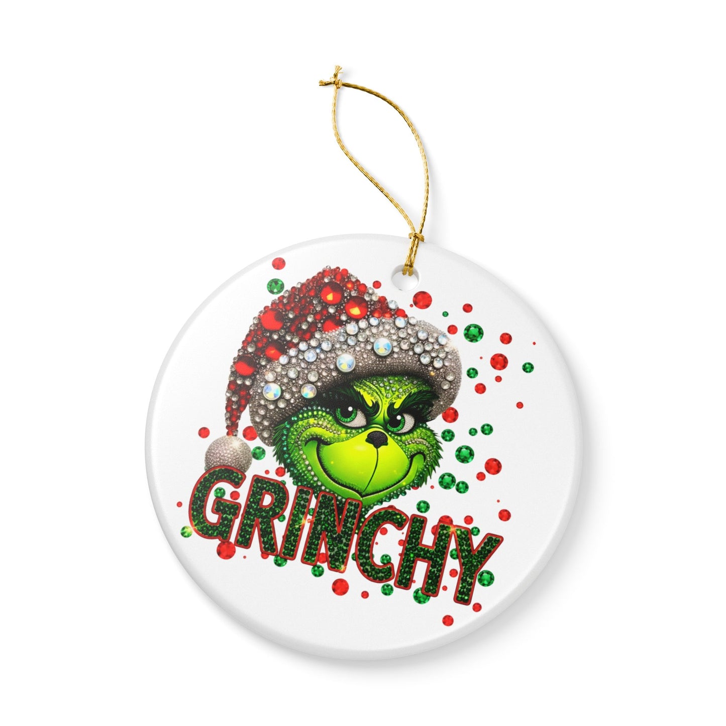 Grinchy Face Holiday Ornament | Ceramic Christmas Decoration