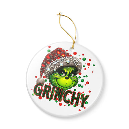 Grinchy Face Holiday Ornament | Ceramic Christmas Decoration