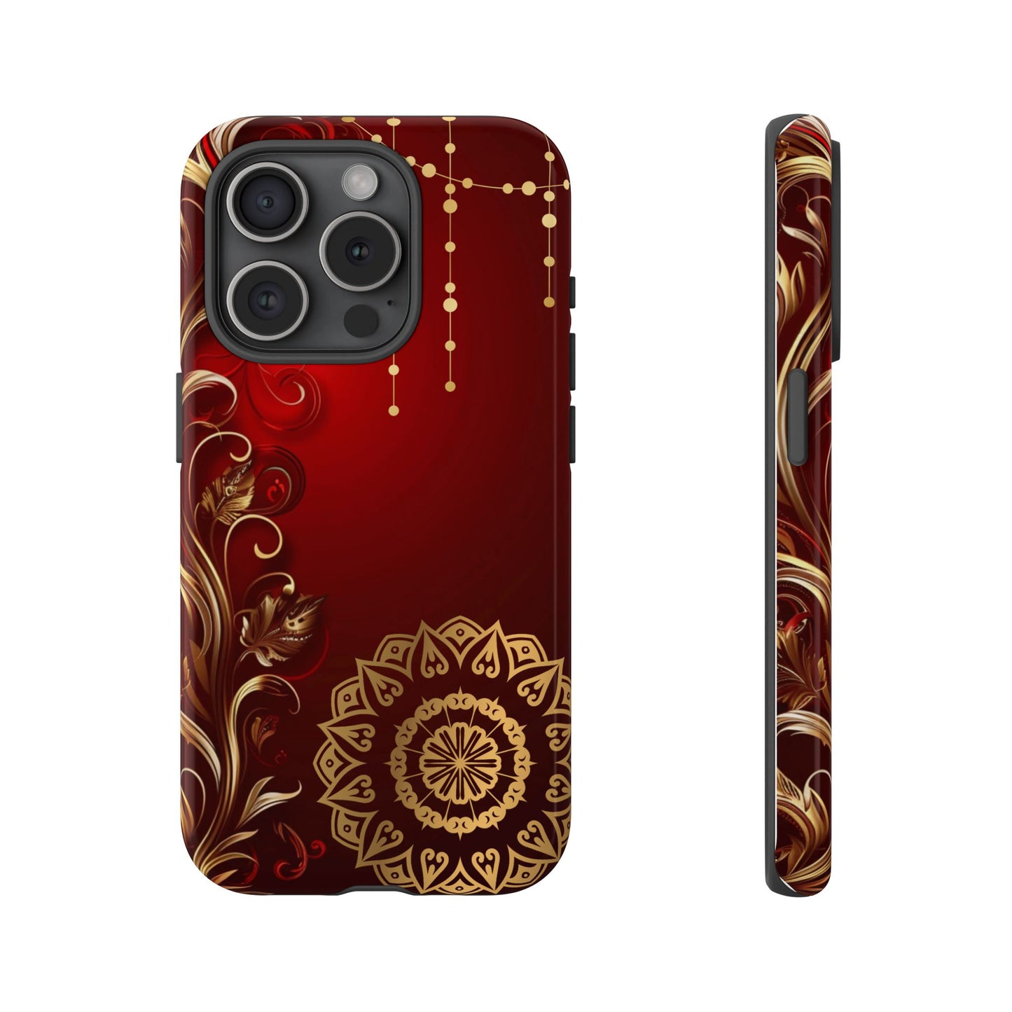 Filigree Red and Gold Tough Phone Case, Protective Cover for iPhone, Stylish Accessories for Women and Men, Durable Phone Case, Gift for Her
