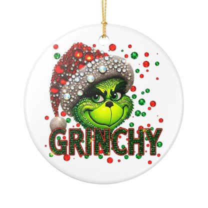 Grinchy Face Holiday Ornament | Ceramic Christmas Decoration