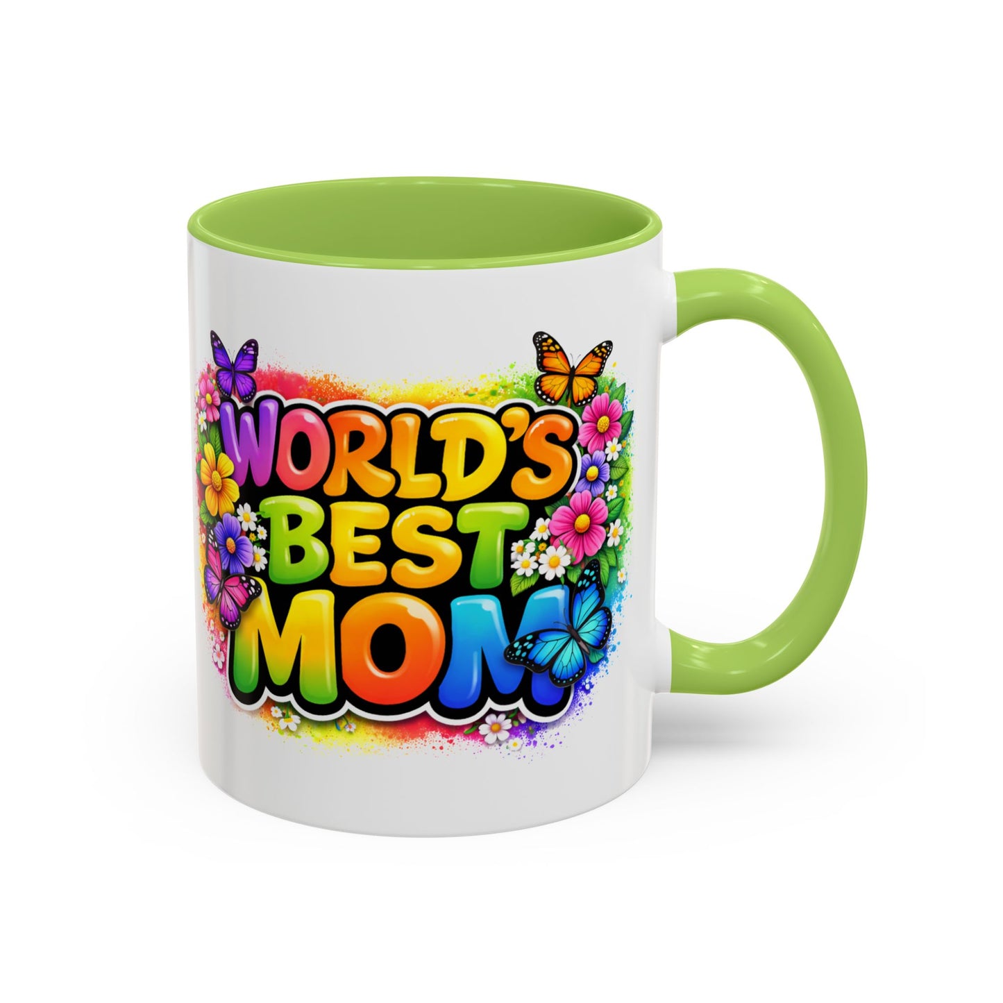 World's Best Mom mug | Accent Coffee Mug 11oz 15oz, colorful floral butterfly design