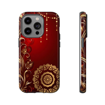 Filigree Red and Gold Tough Phone Case, Protective Cover for iPhone, Stylish Accessories for Women and Men, Durable Phone Case, Gift for Her