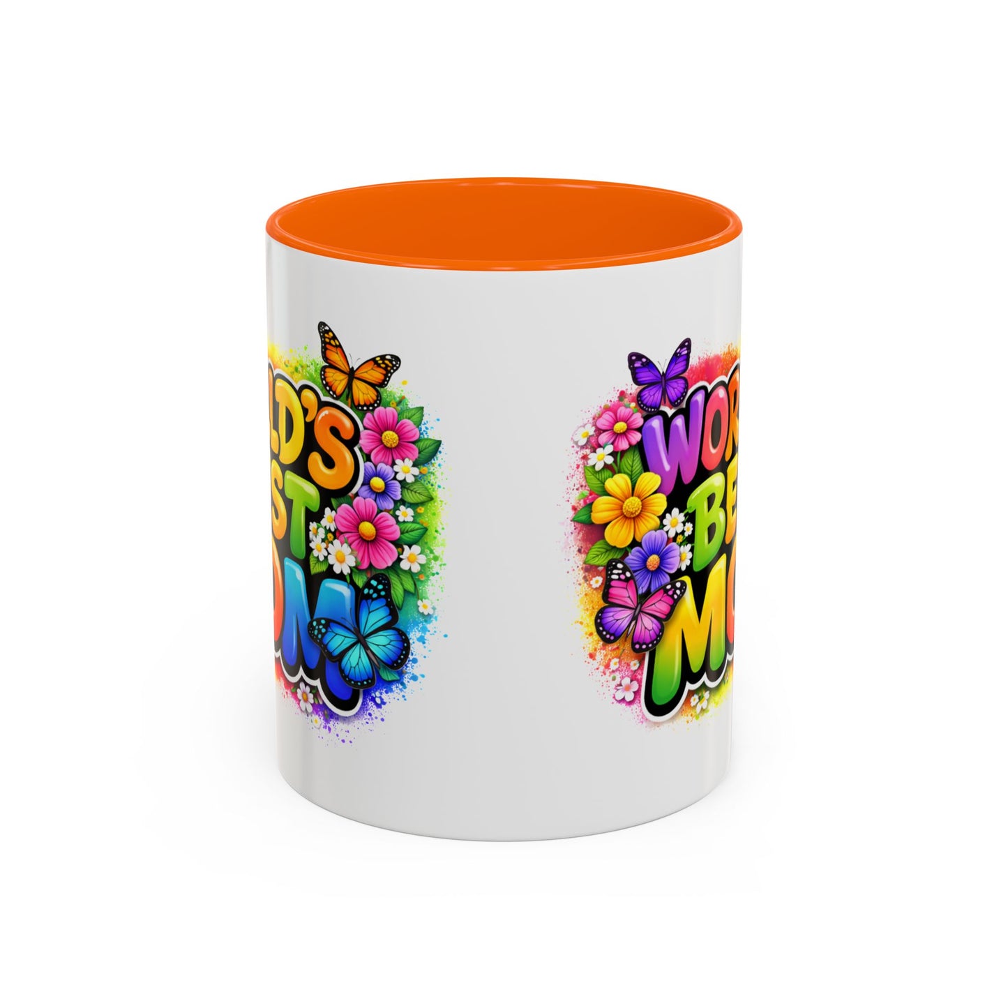 World's Best Mom mug | Accent Coffee Mug 11oz 15oz, colorful floral butterfly design