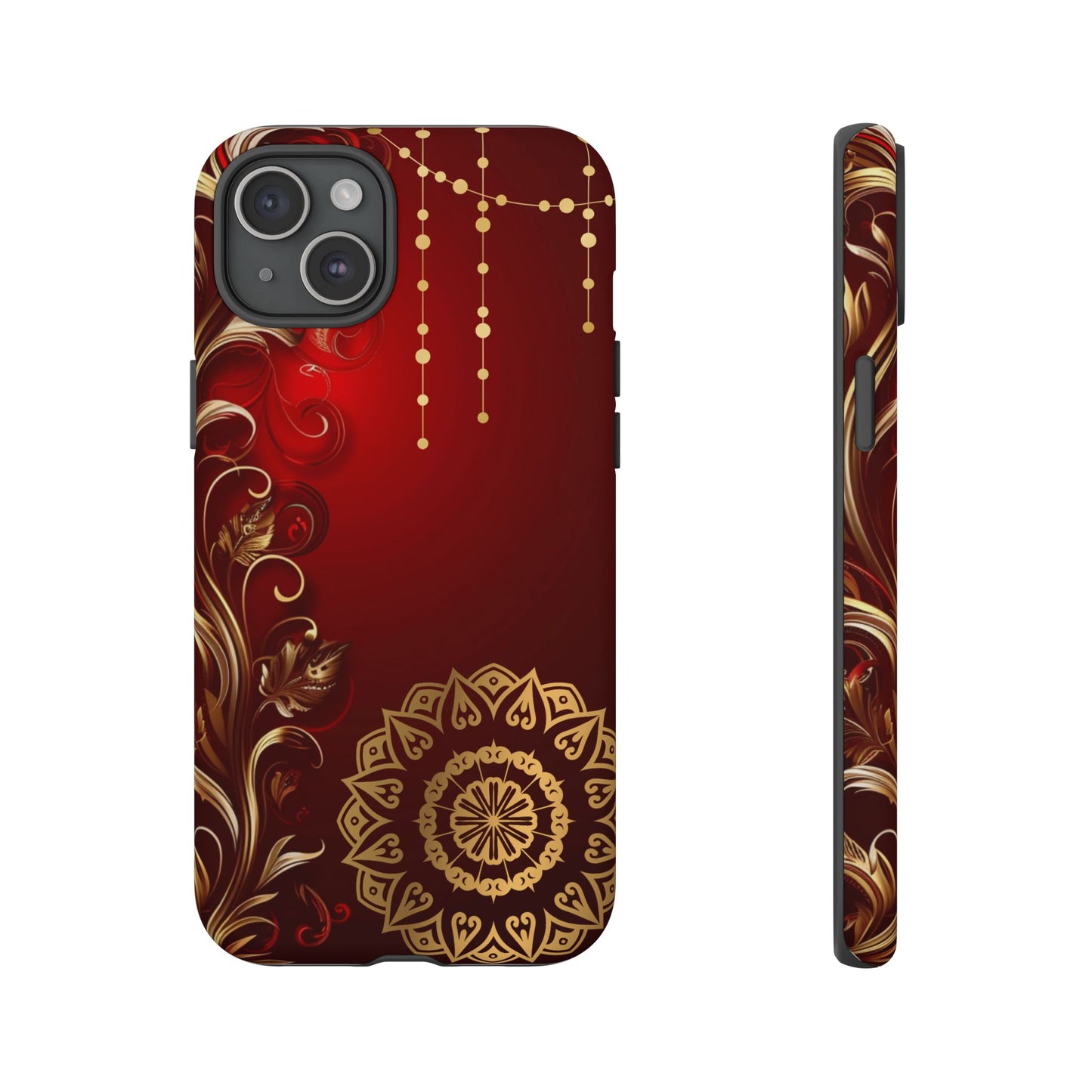 Filigree Red and Gold Tough Phone Case, Protective Cover for iPhone, Stylish Accessories for Women and Men, Durable Phone Case, Gift for Her