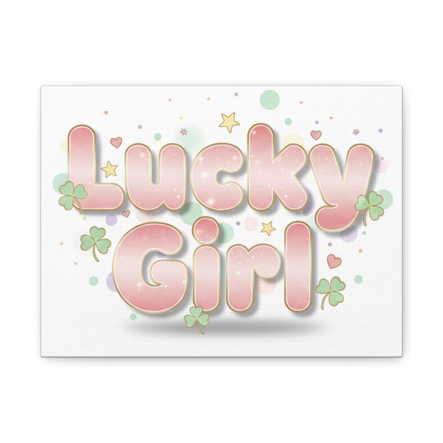 Lucky Girl mantra Canvas, Manifest Luck wall art | 2026 lucky charms, pastel metallic accents