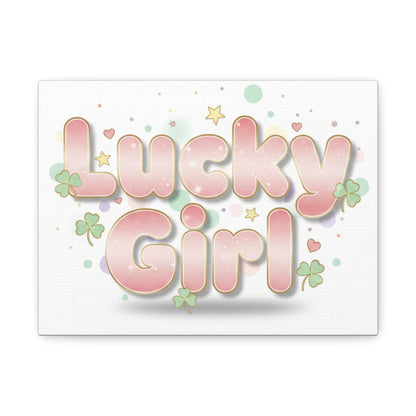 Lucky Girl mantra Canvas, Manifest Luck wall art | 2026 lucky charms, pastel metallic accents