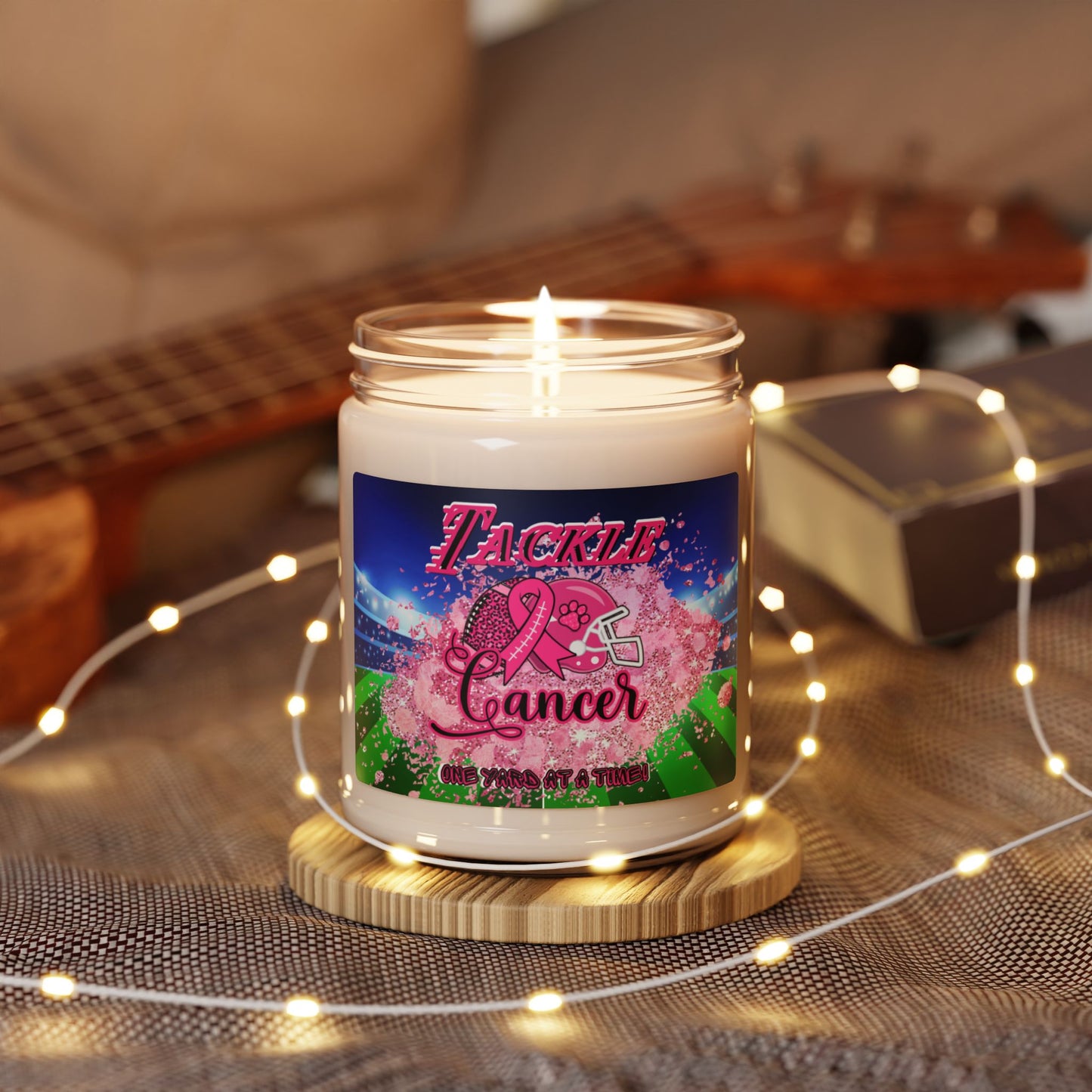 Tackle Cancer ONE YARD AT A TIME Soy Candle 9oz, Breast Cancer Soy Candle 9oz