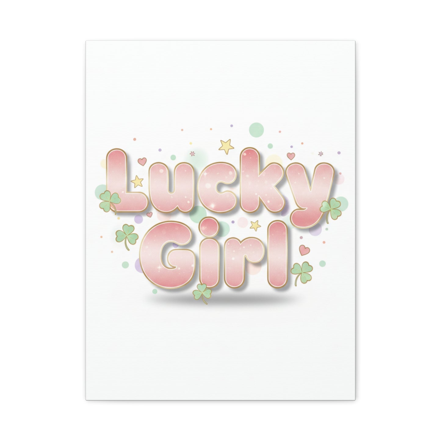 Lucky Girl mantra Canvas, Manifest Luck wall art | 2026 lucky charms, pastel metallic accents
