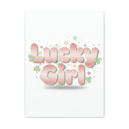 Lucky Girl mantra Canvas, Manifest Luck wall art | 2026 lucky charms, pastel metallic accents