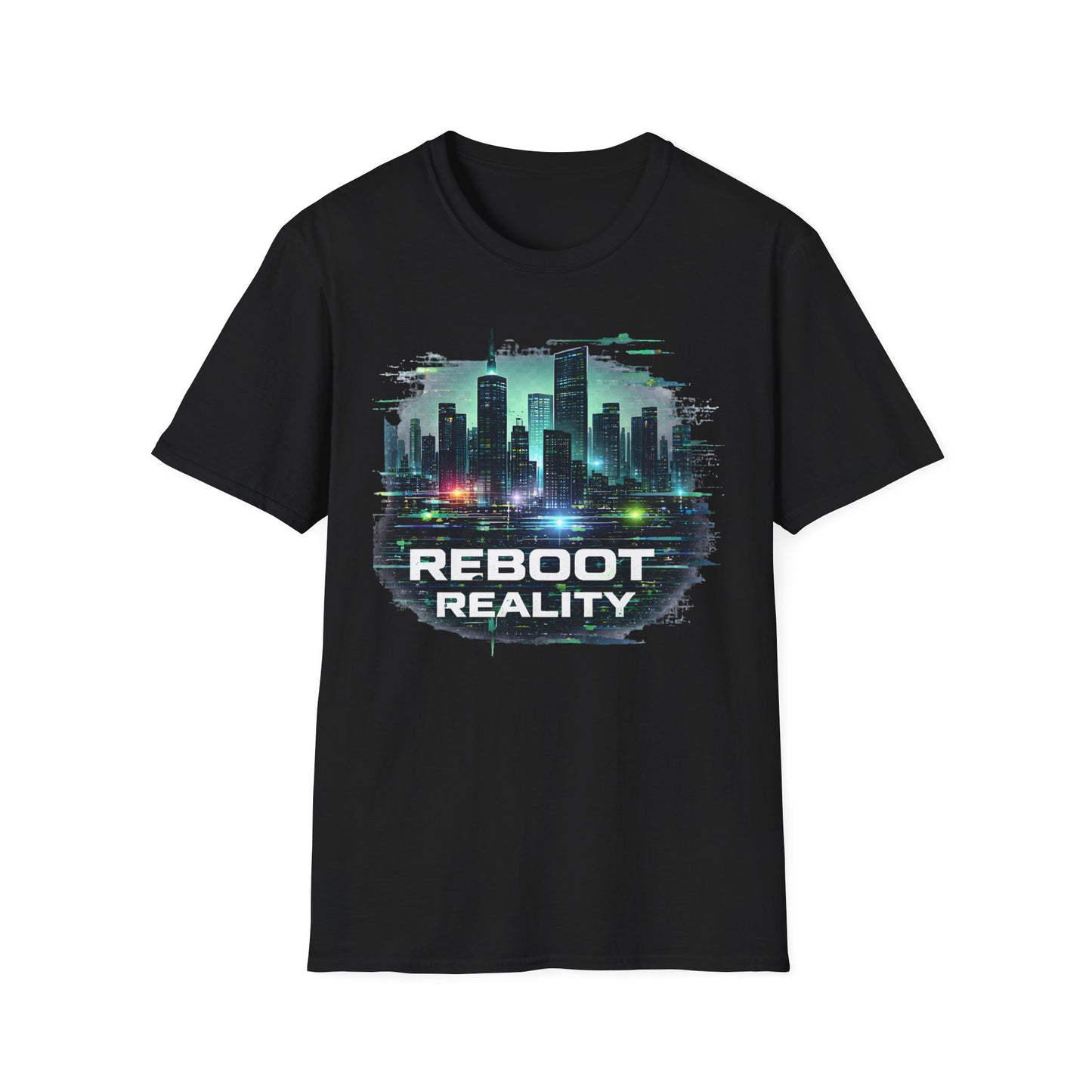 Reboot Reality T-Shirt — Futuristic Cybercity Graphic Tee