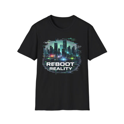 Reboot Reality T-Shirt — Futuristic Cybercity Graphic Tee