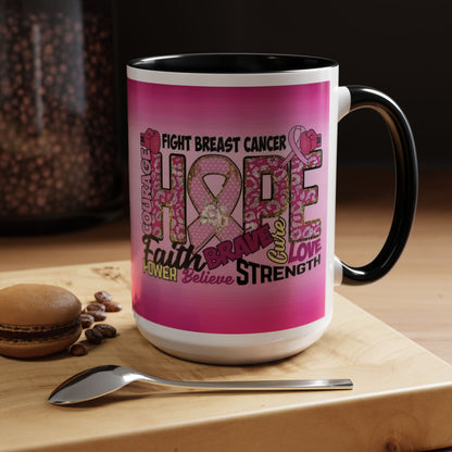 Pink Fight Breast Cancer Two Tone Coffee Mug (11, 15oz)