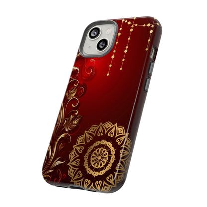 Filigree Red and Gold Tough Phone Case, Protective Cover for iPhone, Stylish Accessories for Women and Men, Durable Phone Case, Gift for Her