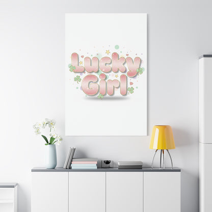 Lucky Girl mantra Canvas, Manifest Luck wall art | 2026 lucky charms, pastel metallic accents