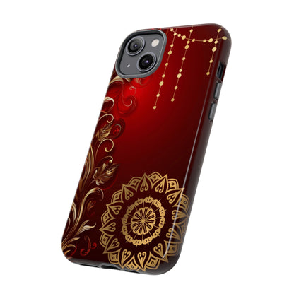 Filigree Red and Gold Tough Phone Case, Protective Cover for iPhone, Stylish Accessories for Women and Men, Durable Phone Case, Gift for Her