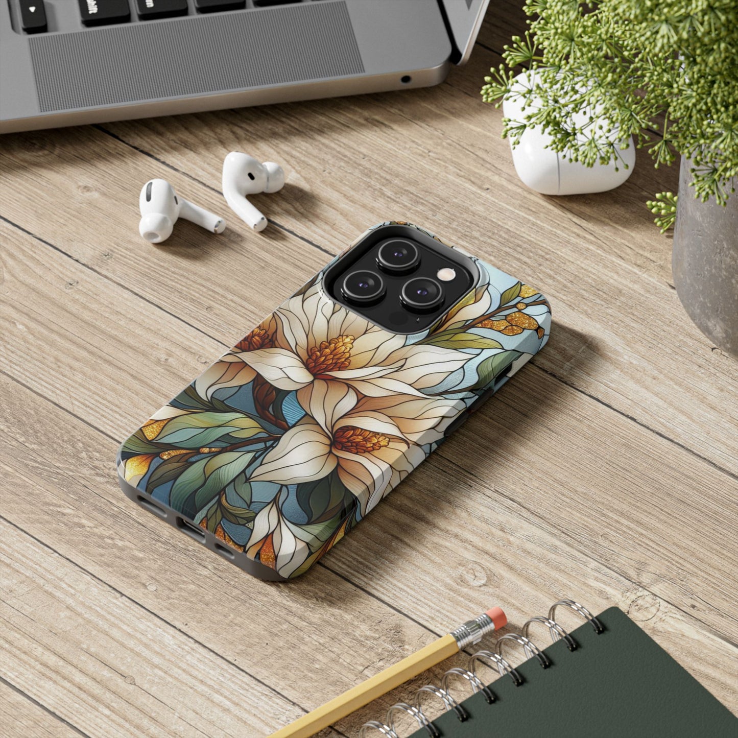 Stain glass Floral Design I-phone Case, Elegant Floral Tough Phone Case - Stylish Protection for Every Occasion, I-phone 13, 14, 15, 16