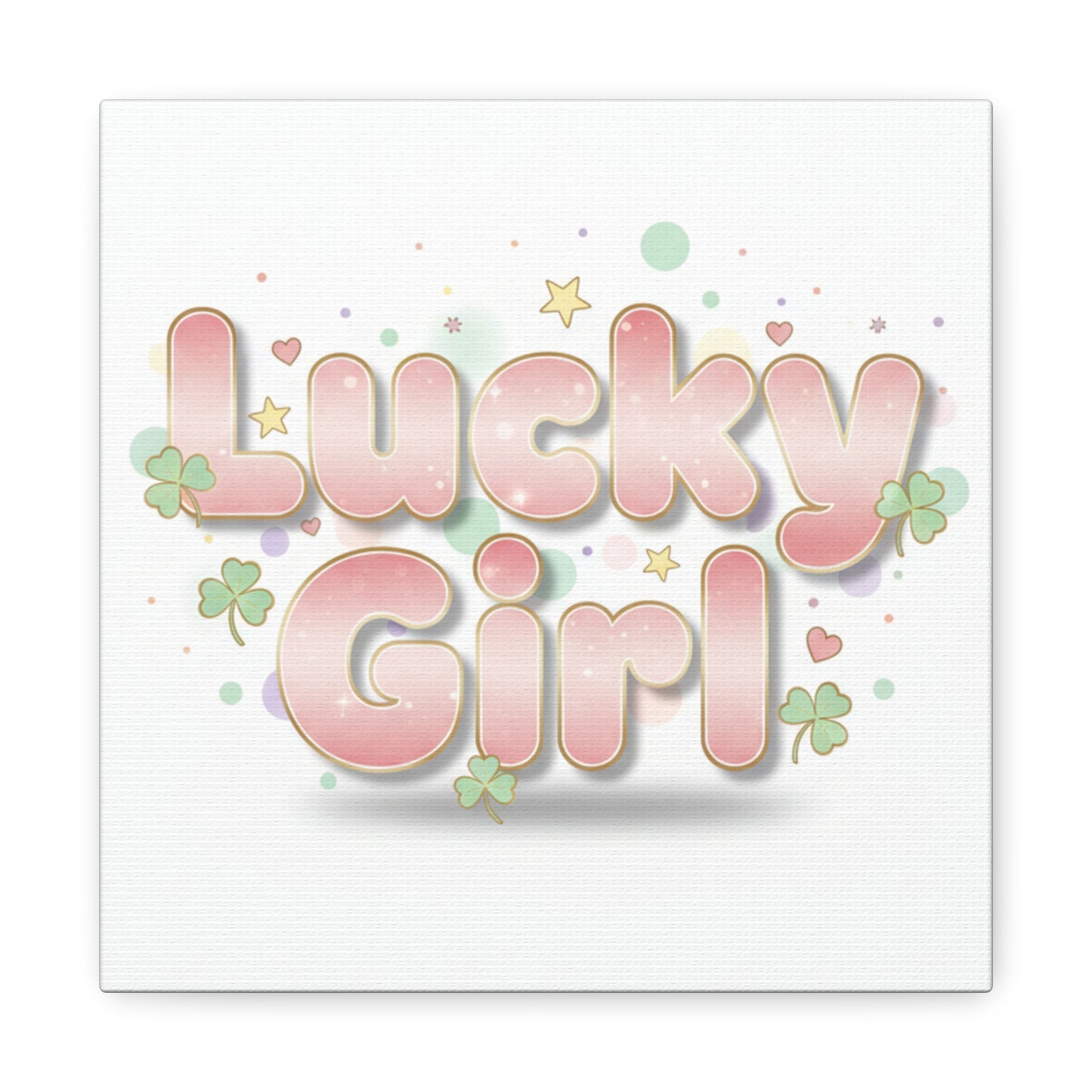 Lucky Girl mantra Canvas, Manifest Luck wall art | 2026 lucky charms, pastel metallic accents