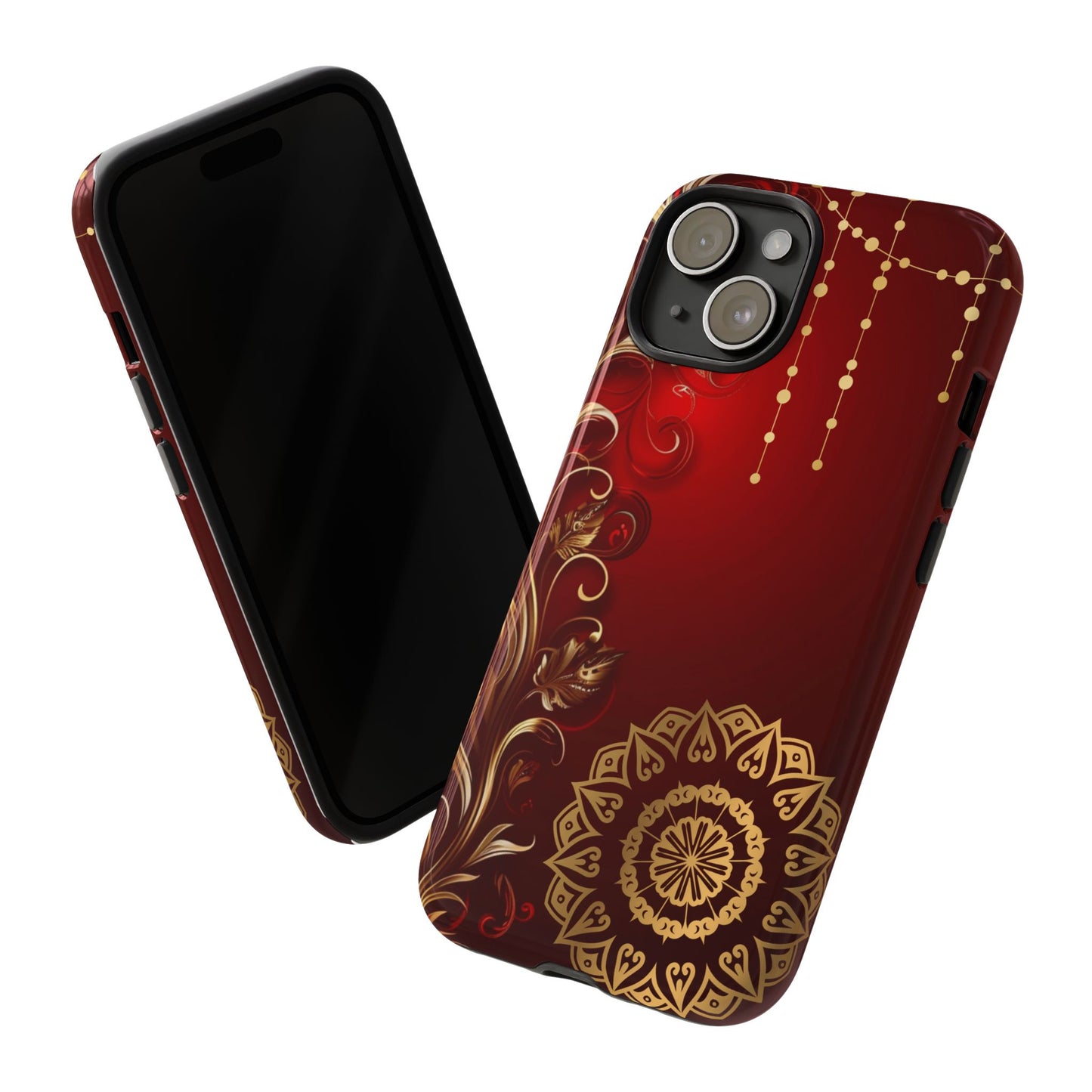 Filigree Red and Gold Tough Phone Case, Protective Cover for iPhone, Stylish Accessories for Women and Men, Durable Phone Case, Gift for Her